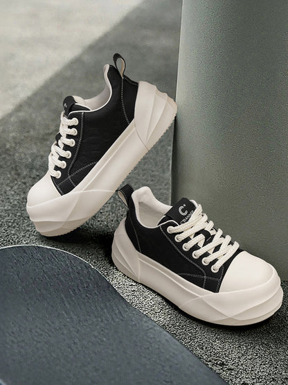 Black Geometric-Sole Platform Sneakers