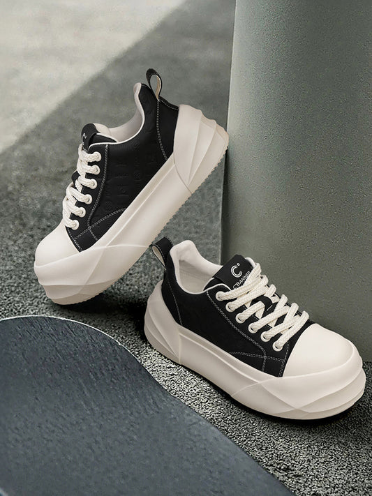 Black Geometric-Sole Platform Sneakers