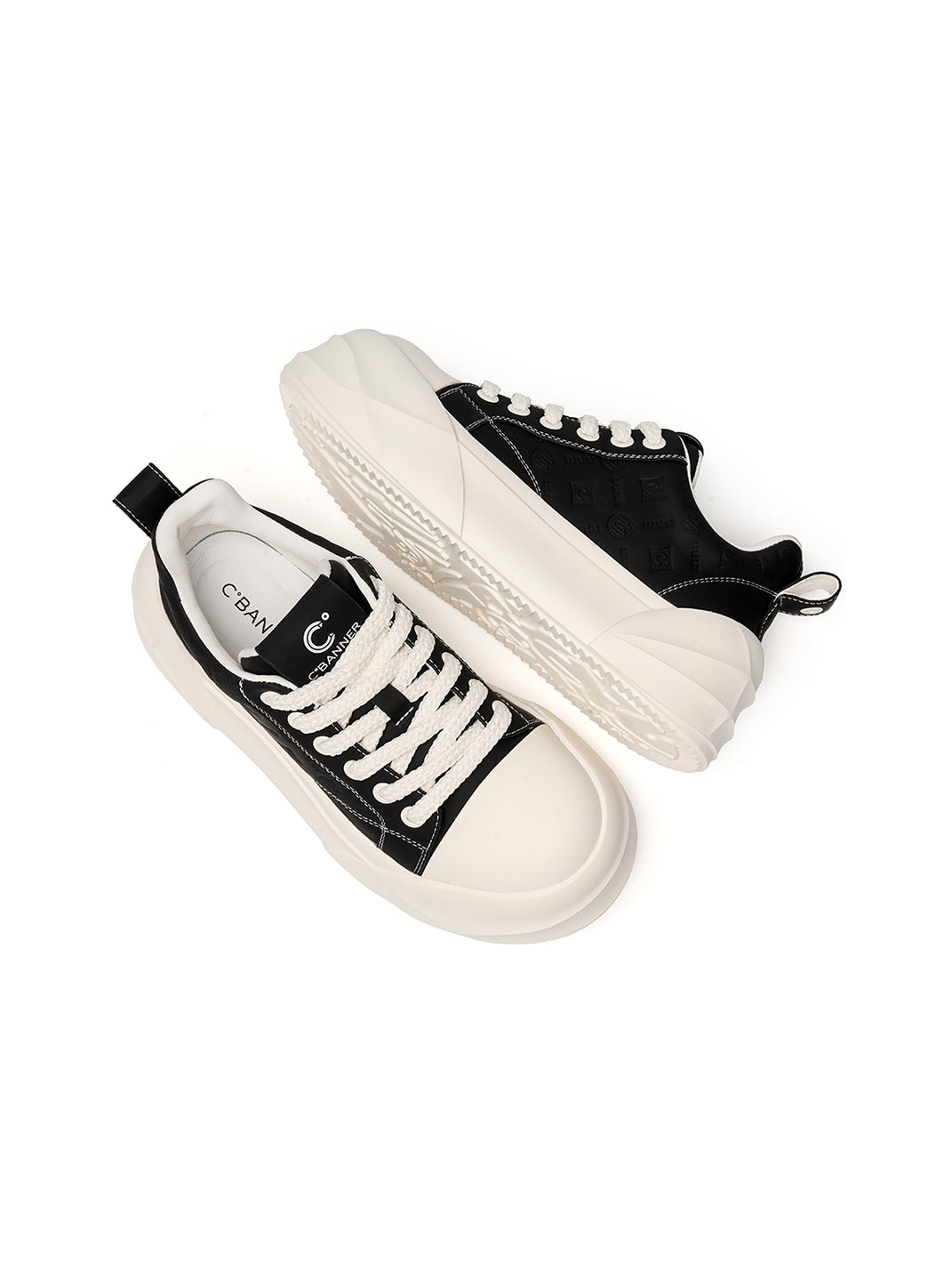 Black Geometric-Sole Platform Sneakers