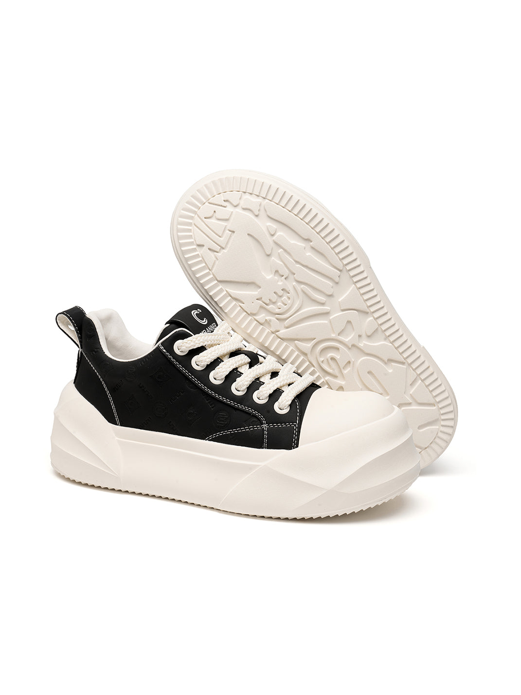 Black Geometric-Sole Platform Sneakers