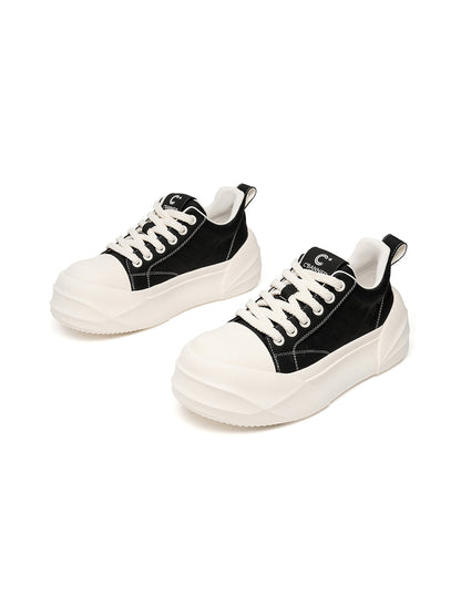 Black Geometric-Sole Platform Sneakers