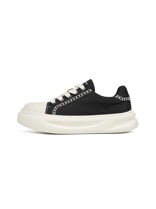 Black Chain-Trim Contrast-Stitch Platform Sneakers