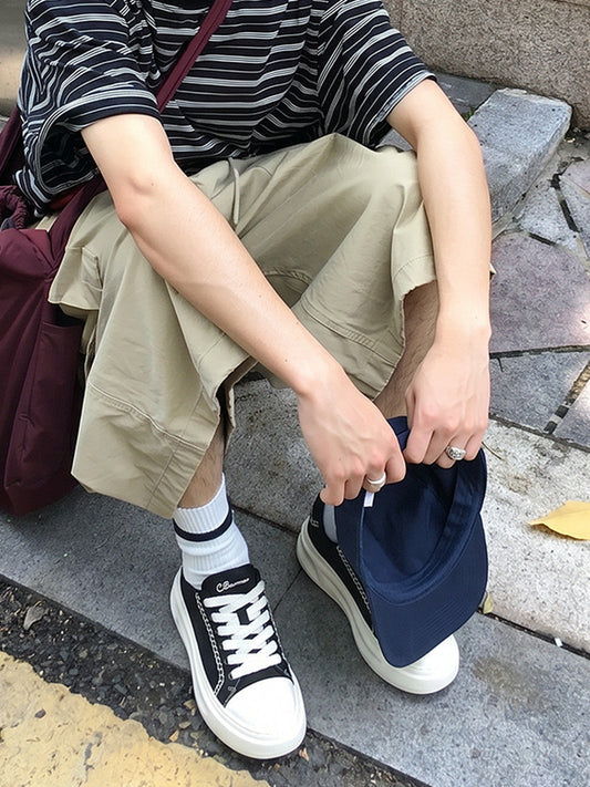 Black Chain-Trim Contrast-Stitch Platform Sneakers
