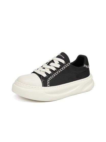 Black Chain-Trim Contrast-Stitch Platform Sneakers