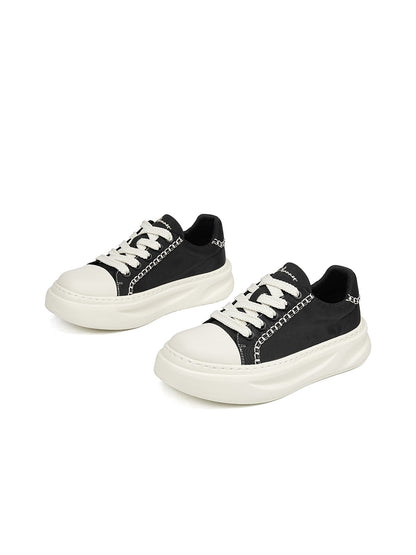 Black Chain-Trim Contrast-Stitch Platform Sneakers