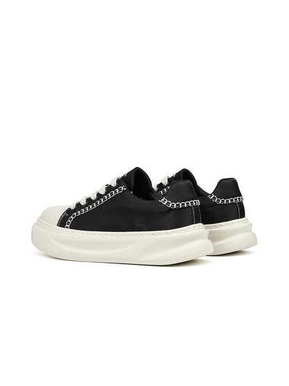 Black Chain-Trim Contrast-Stitch Platform Sneakers