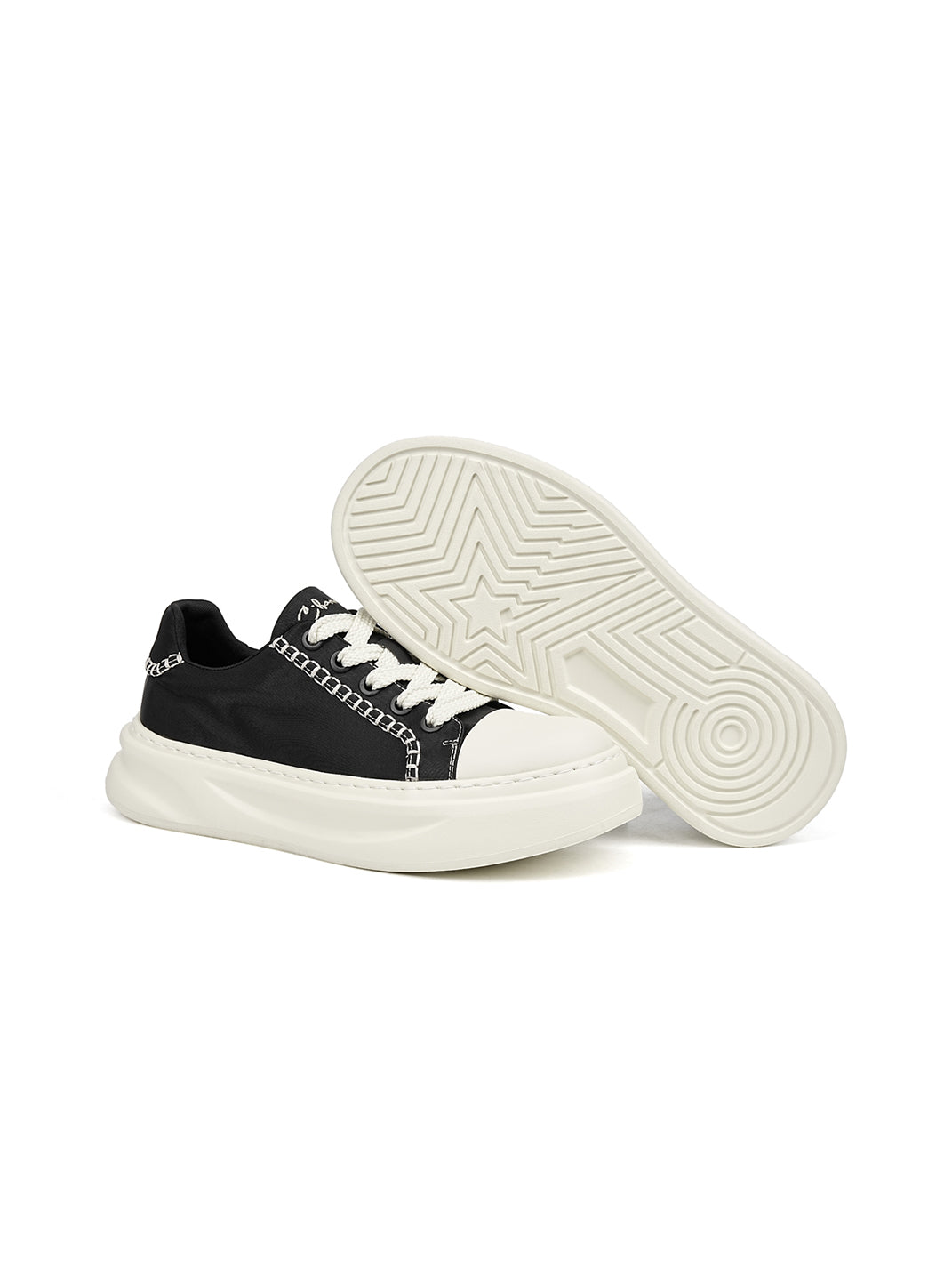 Black Chain-Trim Contrast-Stitch Platform Sneakers