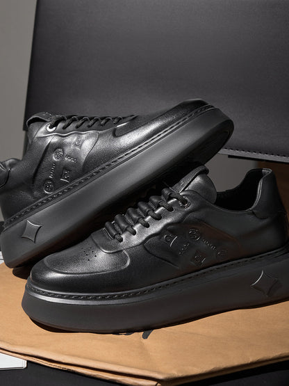 Black Embossed Leather Platform Low-Top Sneakers