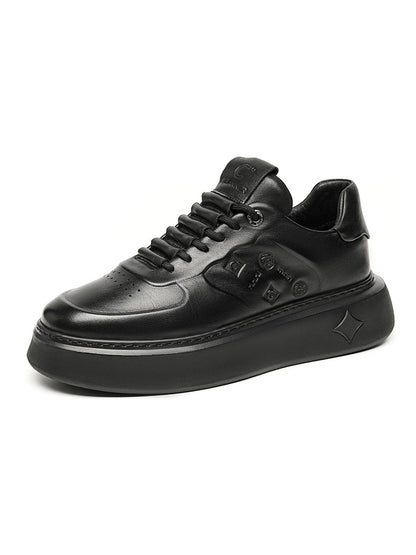 Black Embossed Leather Platform Low-Top Sneakers