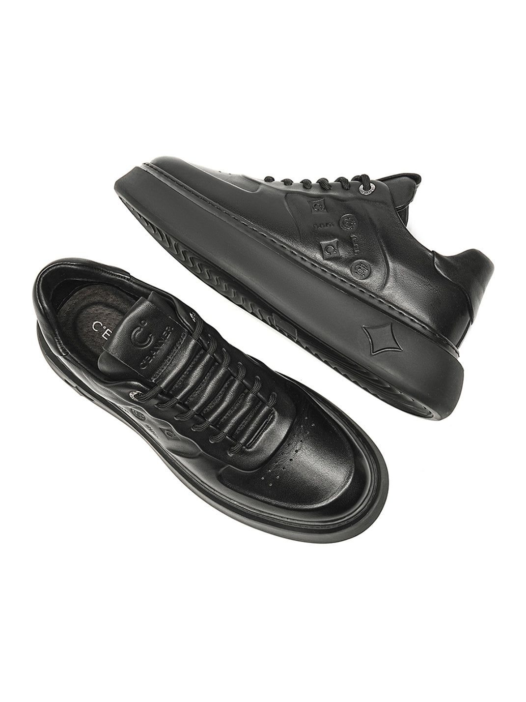 Black Embossed Leather Platform Low-Top Sneakers