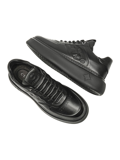 Black Embossed Leather Platform Low-Top Sneakers