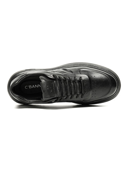 Black Embossed Leather Platform Low-Top Sneakers