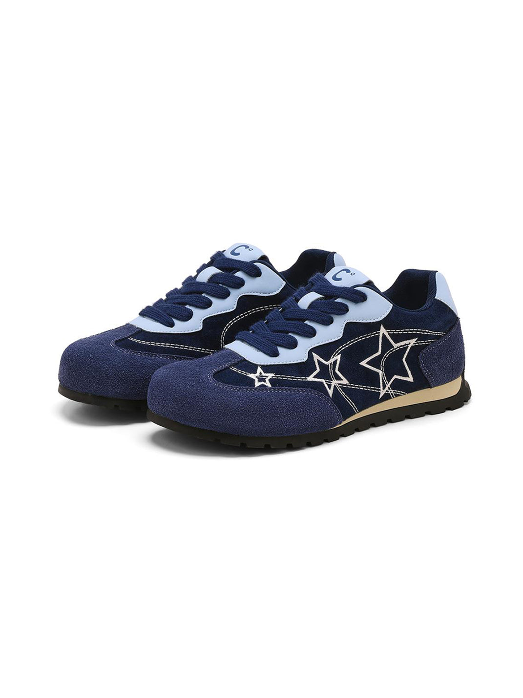 Navy Star-Embroidered Retro Low-Top Sneakers