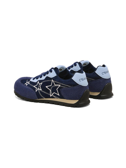 Navy Star-Embroidered Retro Low-Top Sneakers