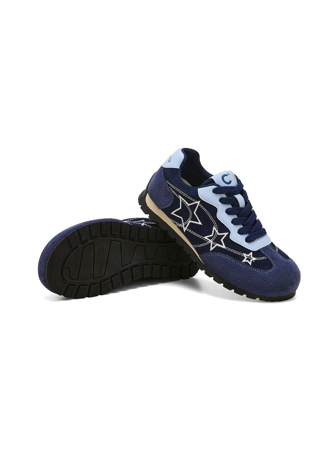 Navy Star-Embroidered Retro Low-Top Sneakers