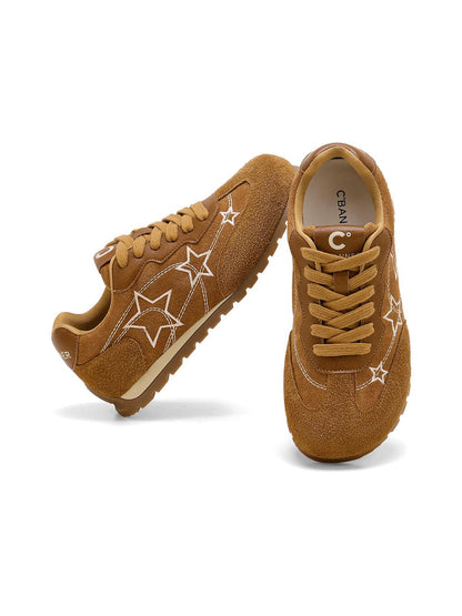 Camel Star-Embroidered Retro Low-Top Sneakers