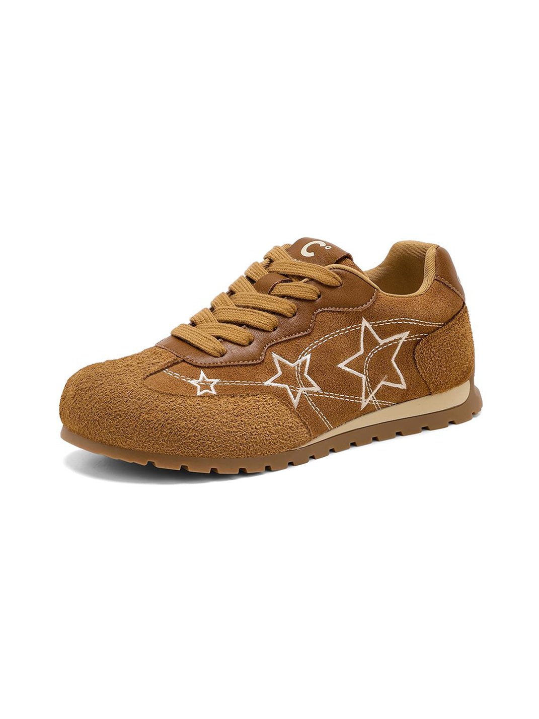 Camel Star-Embroidered Retro Low-Top Sneakers