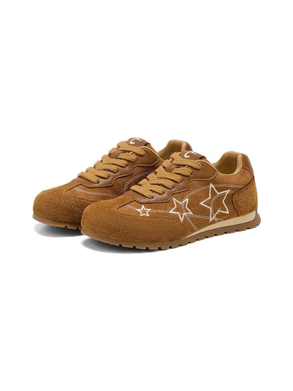 Camel Star-Embroidered Retro Low-Top Sneakers