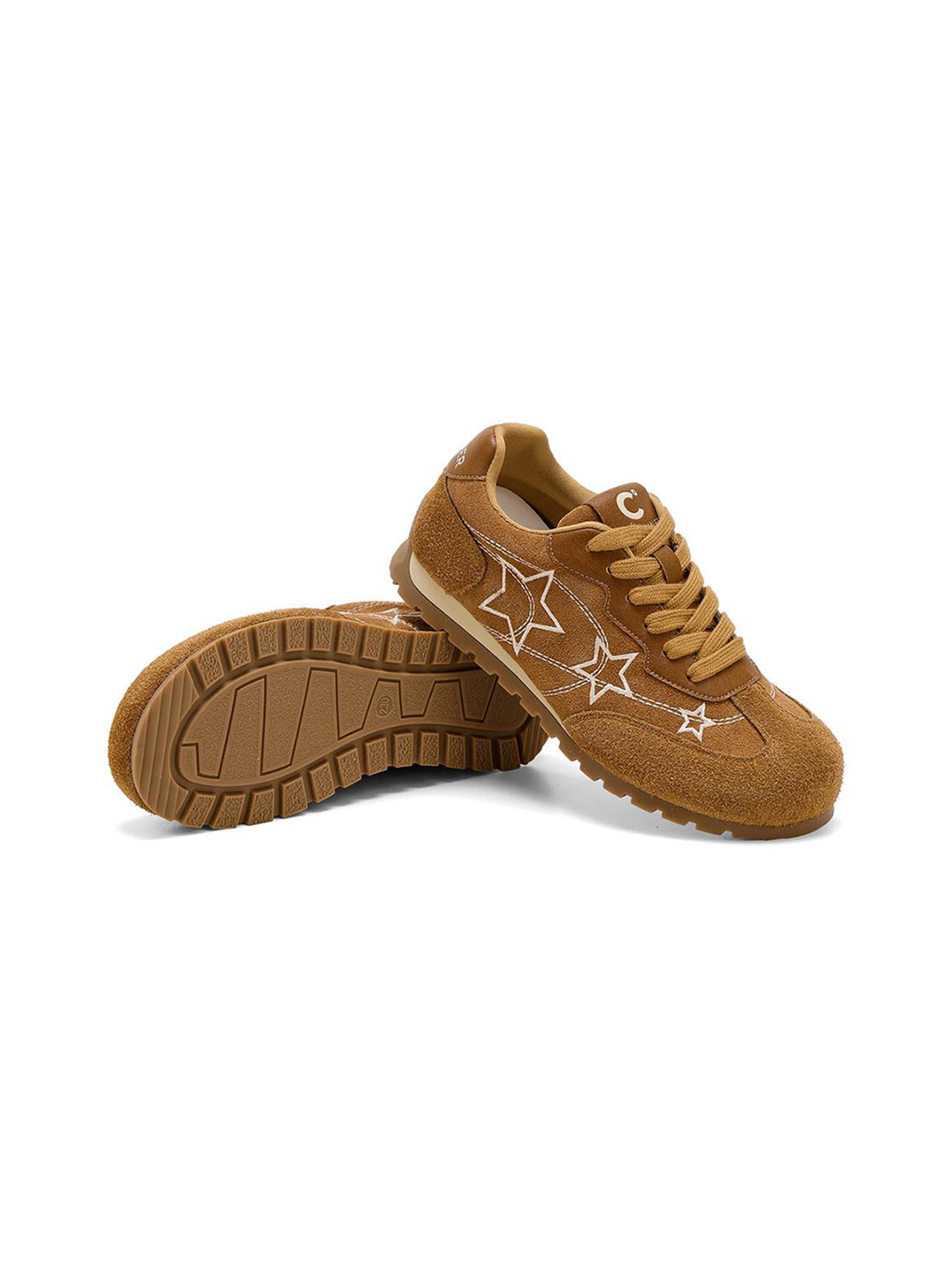 Camel Star-Embroidered Retro Low-Top Sneakers