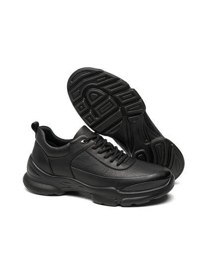 Black Leather Sculpted-Sole Chunky Sneakers