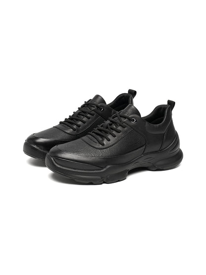 Black Leather Sculpted-Sole Chunky Sneakers