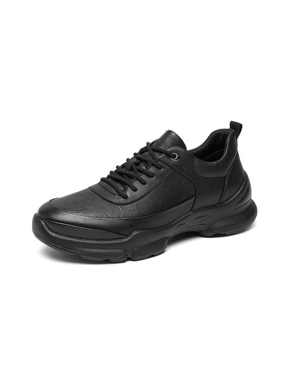 Black Leather Sculpted-Sole Chunky Sneakers