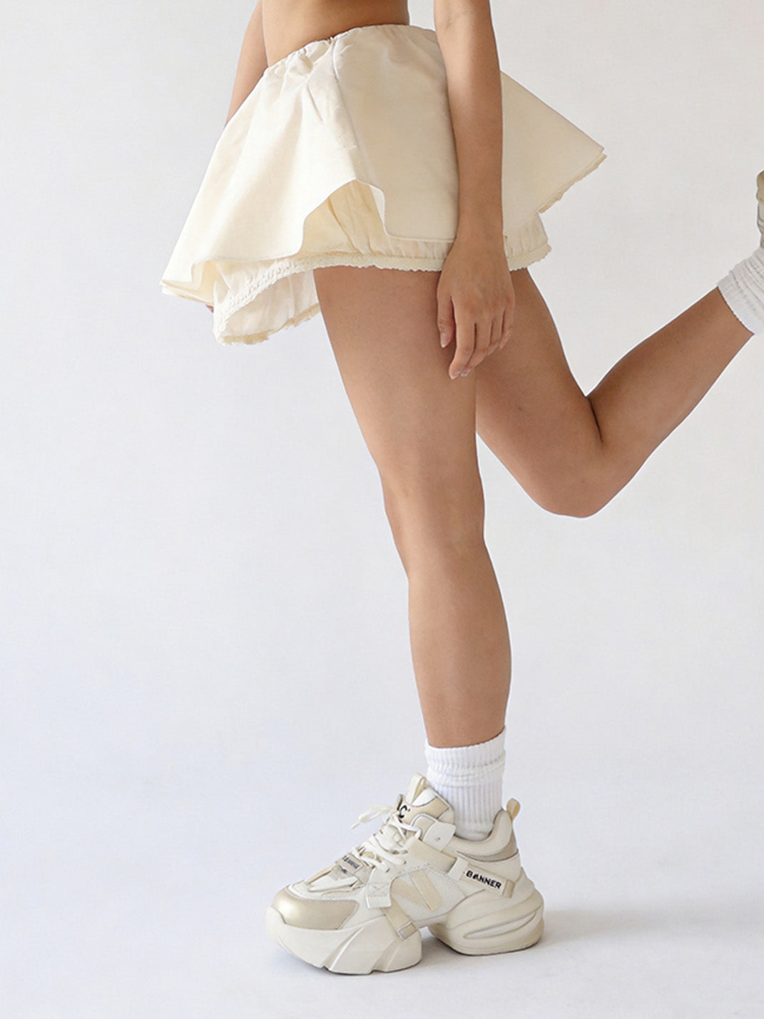 Stitched-Panel White Dad Sneakers