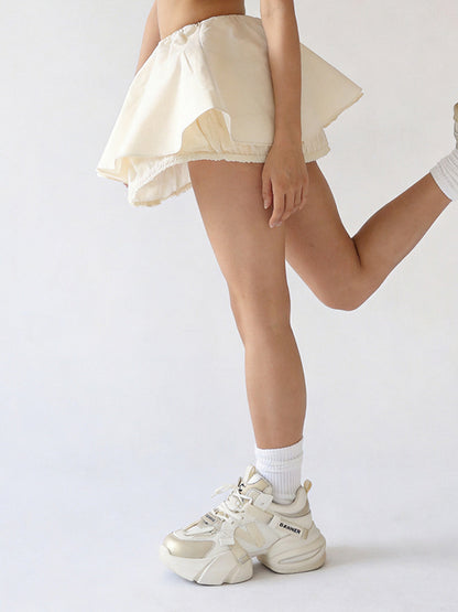 Stitched-Panel White Dad Sneakers