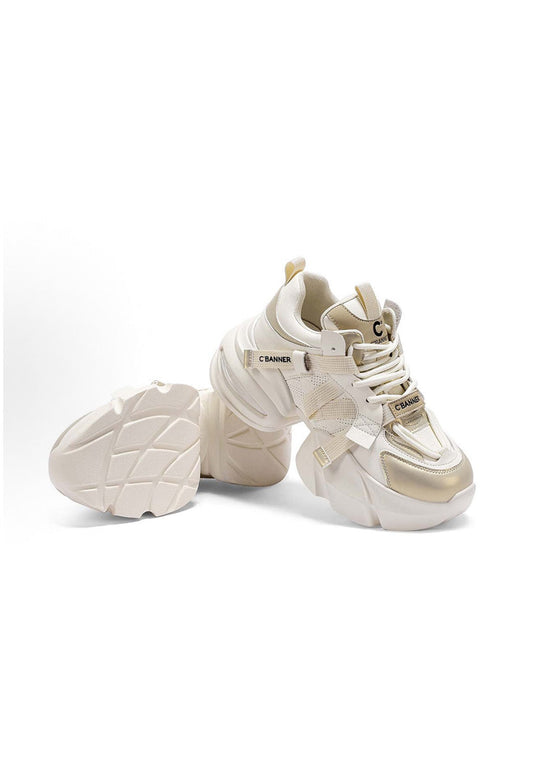 Stitched-Panel White Dad Sneakers