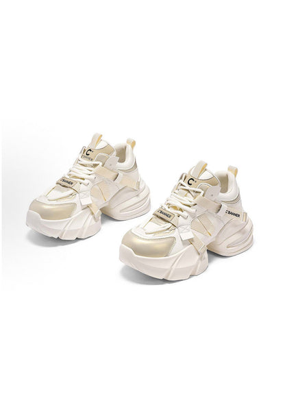 Stitched-Panel White Dad Sneakers