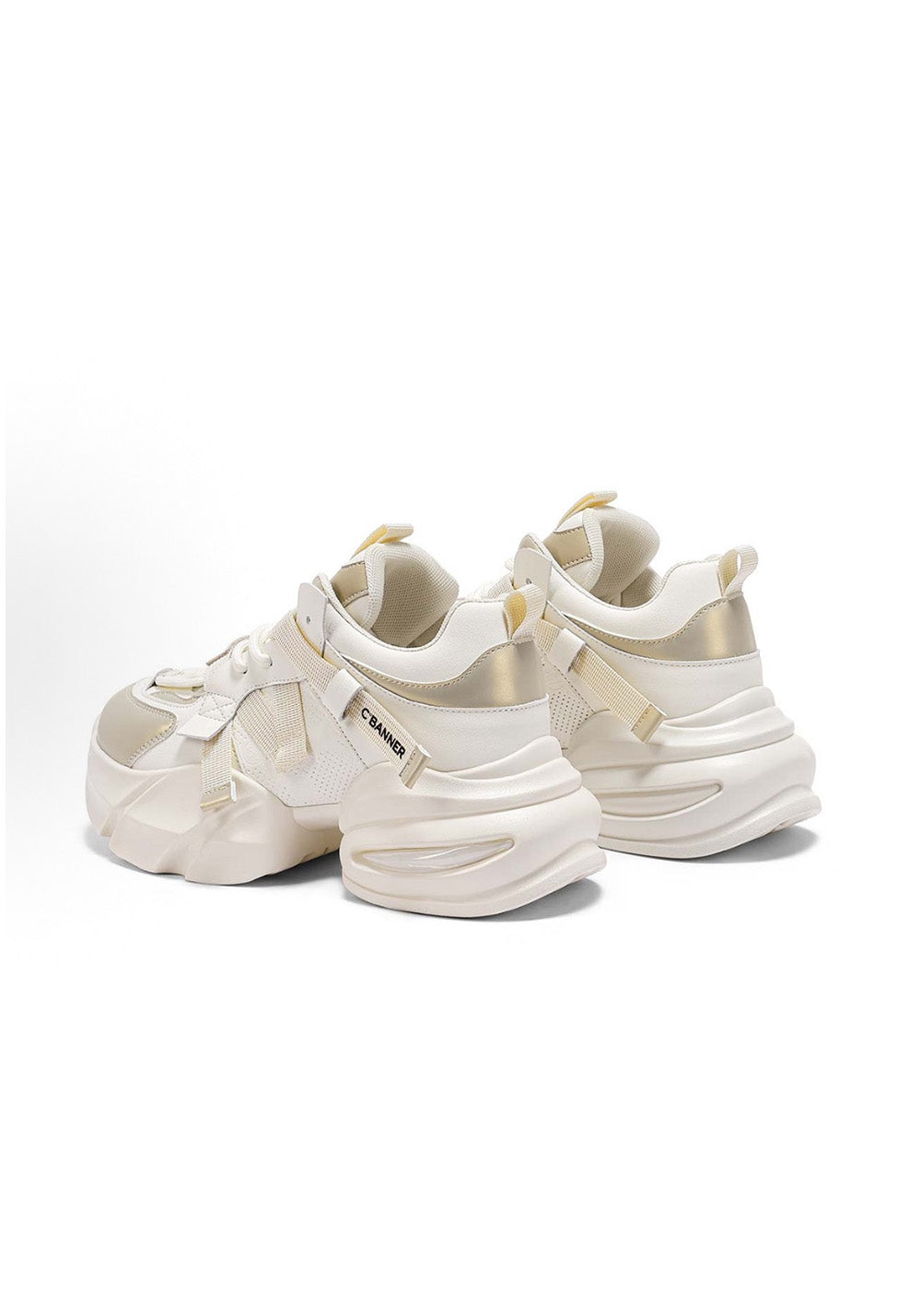 Stitched-Panel White Dad Sneakers