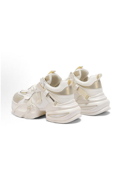 Stitched-Panel White Dad Sneakers