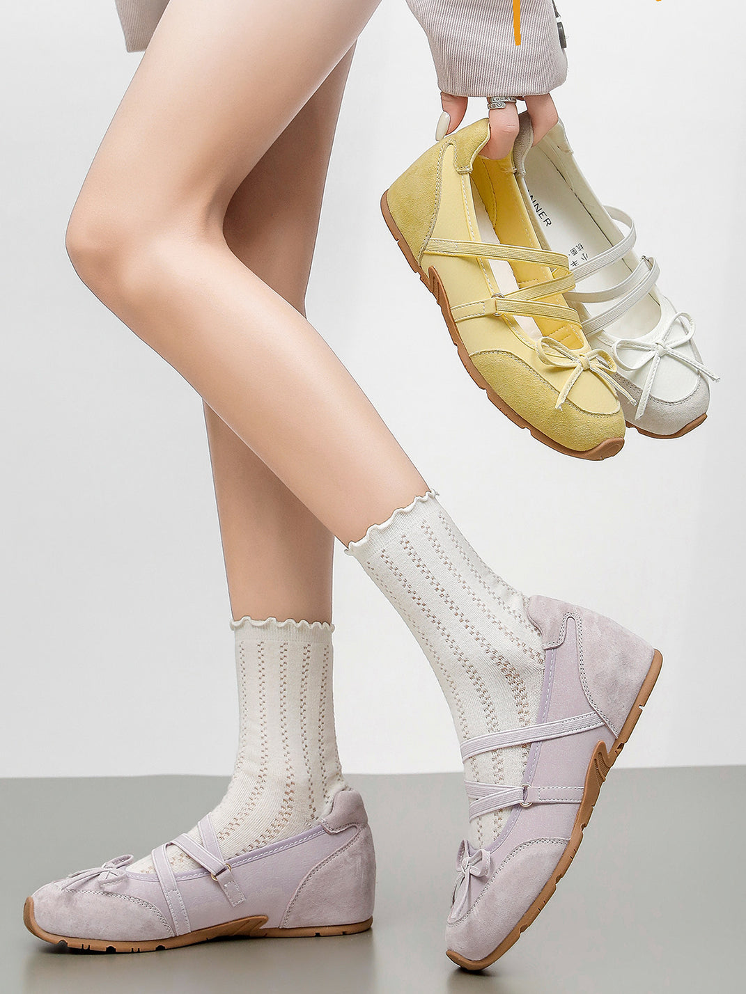 Sheer Mesh-Strap Mary Jane Ballet Flats