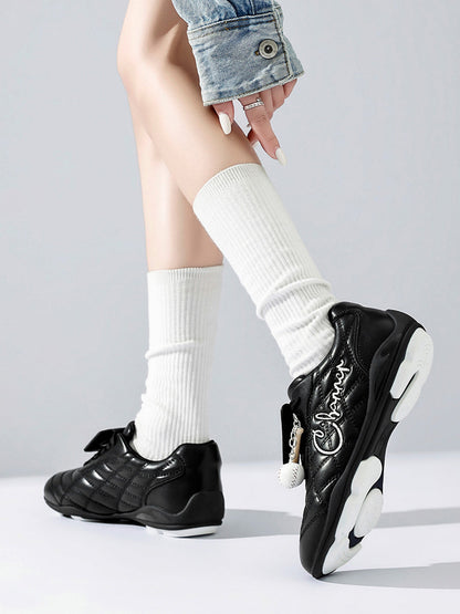 Black Patent Foldover-Tongue Retro Sneakers