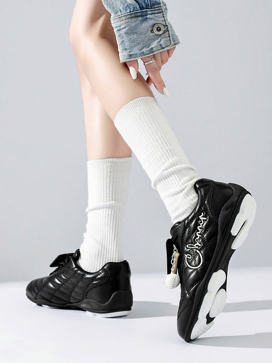 Black Patent Foldover-Tongue Retro Sneakers