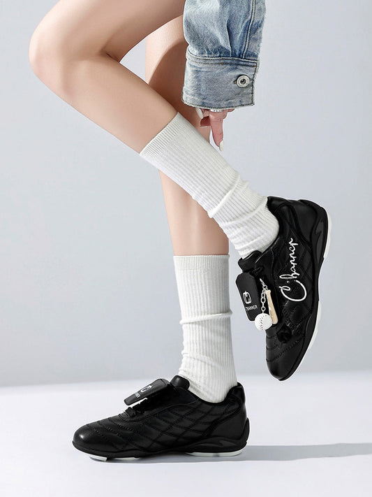 Black Patent Foldover-Tongue Retro Sneakers