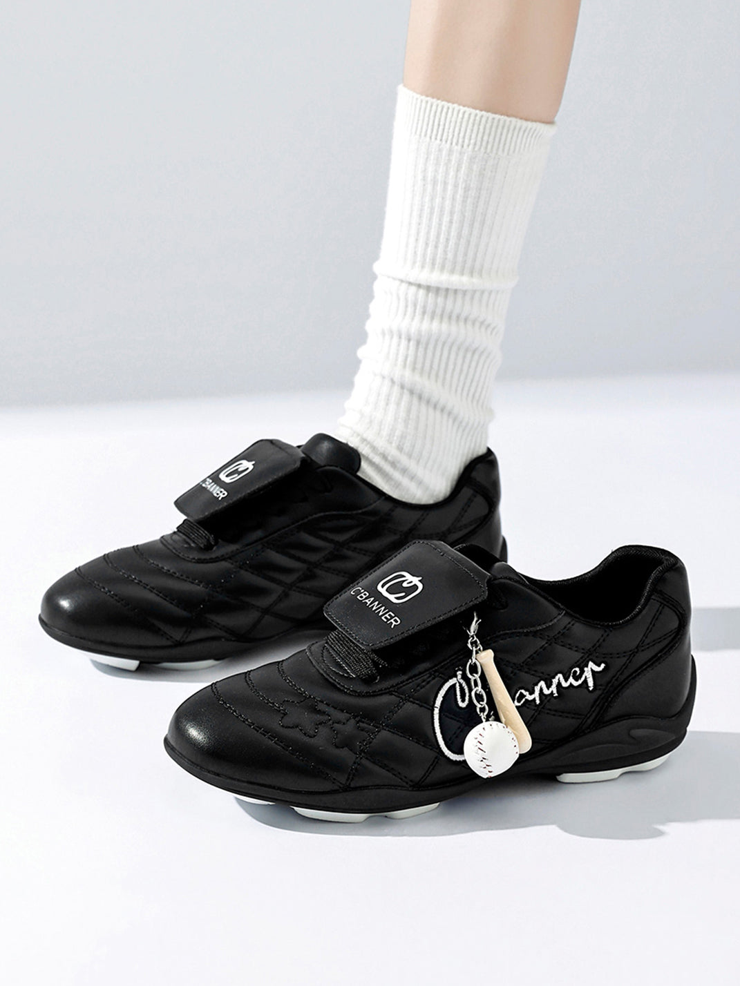 Black Patent Foldover-Tongue Retro Sneakers