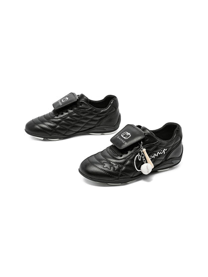 Black Patent Foldover-Tongue Retro Sneakers