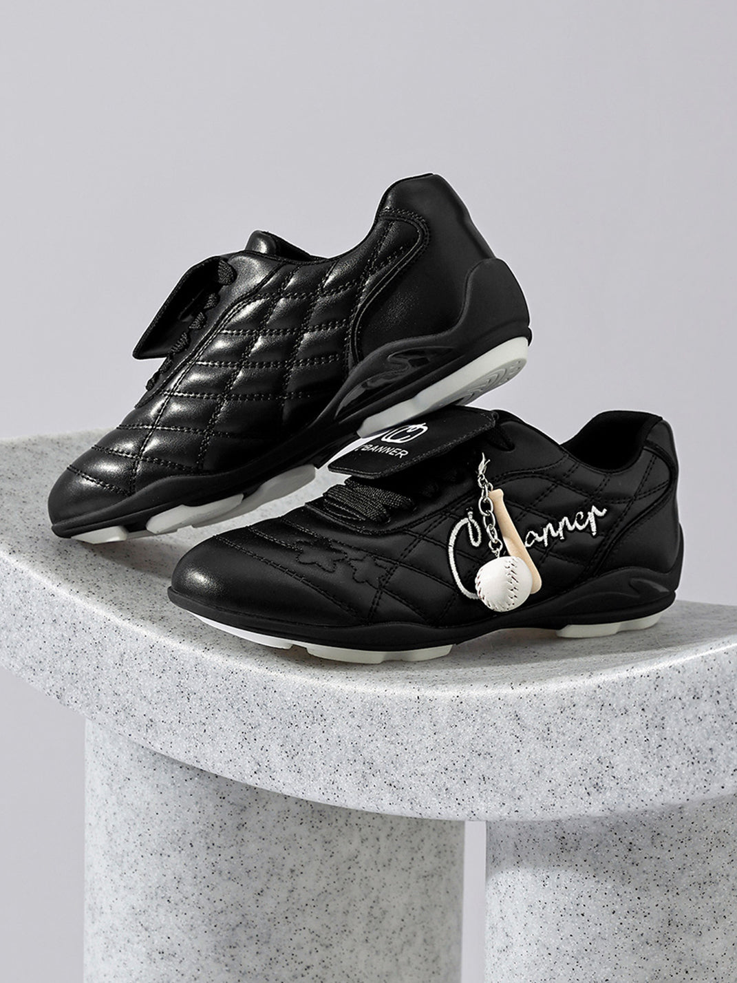 Black Patent Foldover-Tongue Retro Sneakers