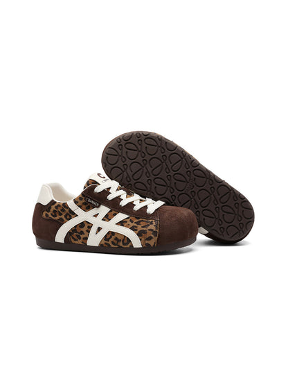 Leopard-Panel Gum-Sole Retro Trainers