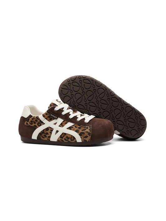 Leopard-Panel Gum-Sole Retro Trainers