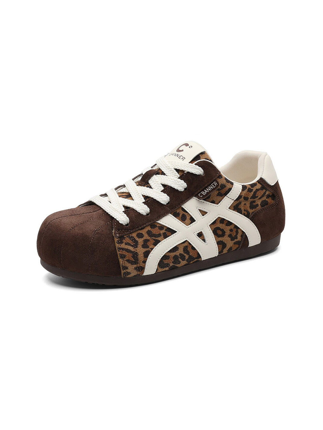 Leopard-Panel Gum-Sole Retro Trainers
