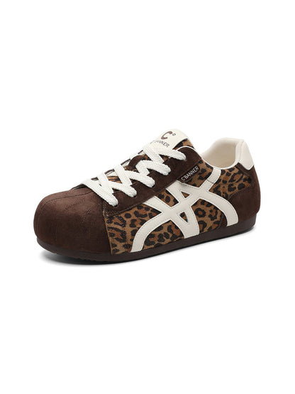 Leopard-Panel Gum-Sole Retro Trainers