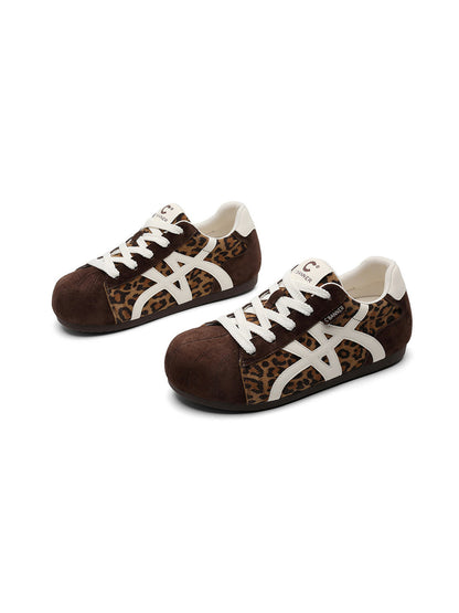 Leopard-Panel Gum-Sole Retro Trainers