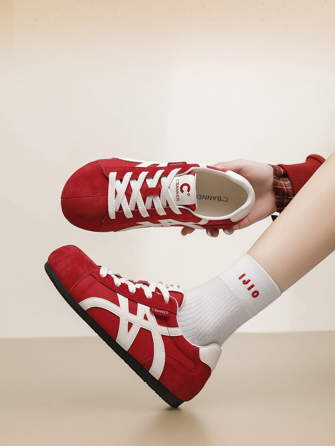 Leopard-Panel Gum-Sole Retro Trainers