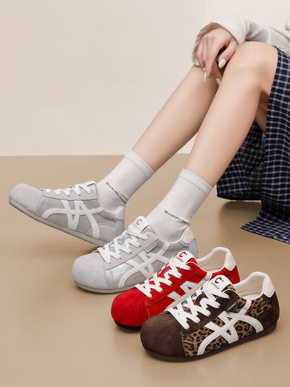 Leopard-Panel Gum-Sole Retro Trainers