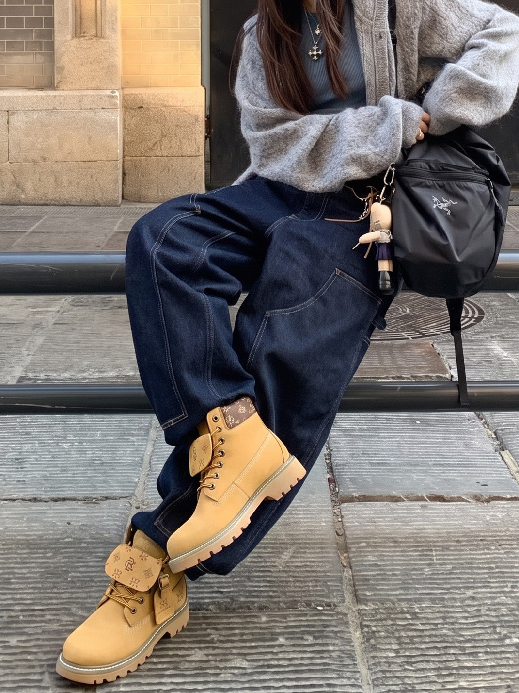 Wheat Contrast-Stitch Lug-Sole Work Boots