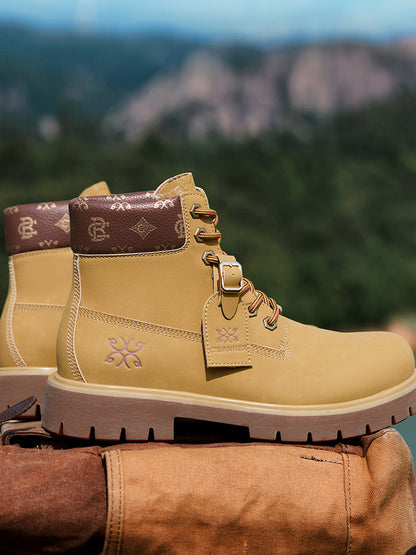 Wheat Contrast-Stitch Lug-Sole Work Boots