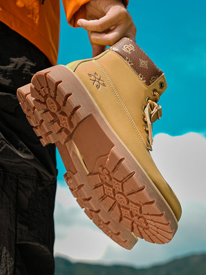 Wheat Contrast-Stitch Lug-Sole Work Boots