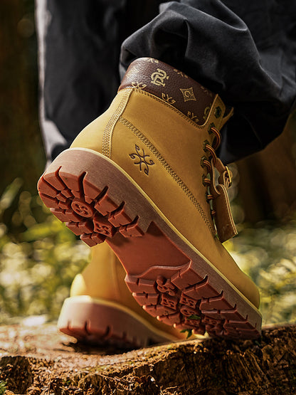 Wheat Contrast-Stitch Lug-Sole Work Boots